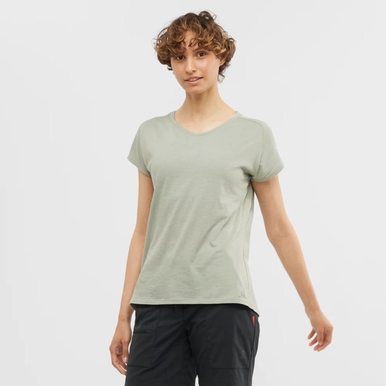 Camiseta Salomon Essential Shaped Corta Sleeve Mujer Verde Menta | MX VZOS981